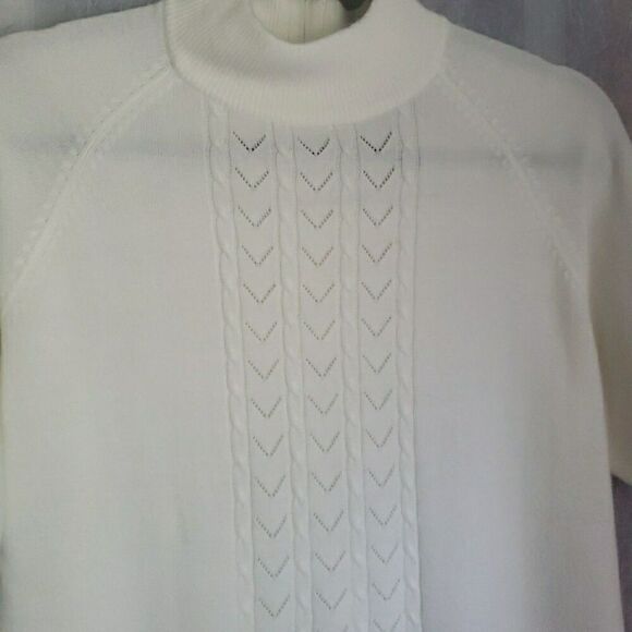 Koret Short Sleeve Sweater Ivory White Back Zipper Preppy Academia Size M - Picture 2 of 10